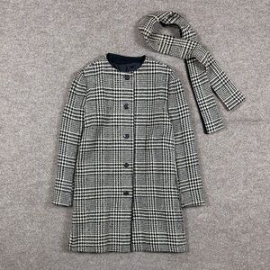 Vintage Glen Plaid Wool Coat Women’s L/XL Button Front Mid-Length Matching Scarf